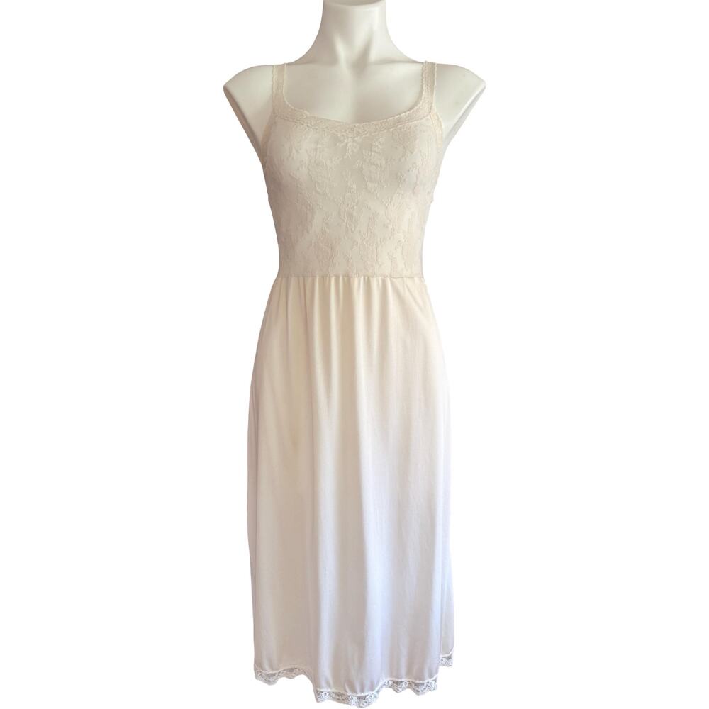 Vanity Fair Vintage Slip Cream Ivory Nylon Lace Bodice Size 32 Pin Up Lingerie - Picture 2 of 7